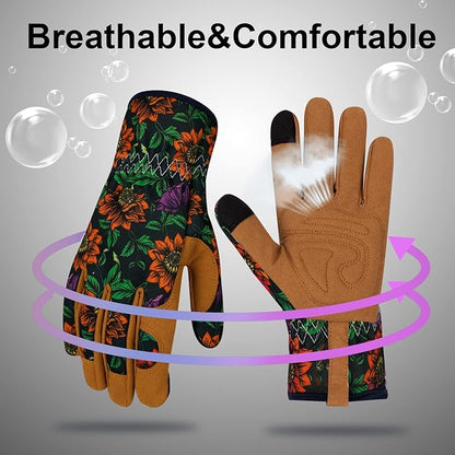 Leather Gardening Gloves for Women Thorn Proof Garden Gloves Touch Screen Working Gloves Gifts,M