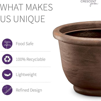 Crescent Garden Agave Planter, Classic Lightweight Resin Planter - UV-Resistant Flower Pots - Indoor & Outdoor Pot for Flowers, Houseplant, Herbs, 18" W x 13.5" H (Rust)