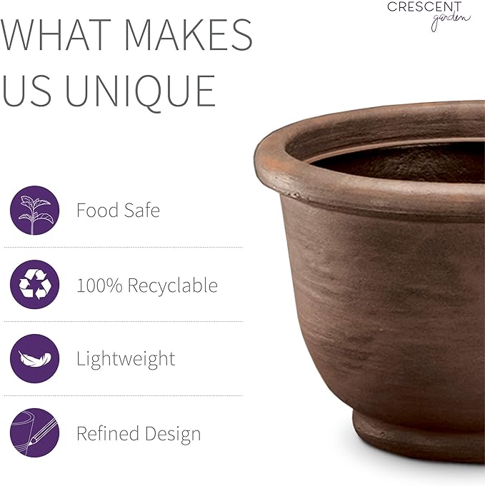 Crescent Garden Agave Planter, Classic Lightweight Resin Planter - UV-Resistant Flower Pots - Indoor & Outdoor Pot for Flowers, Houseplant, Herbs, 21" W x 17" H (Rust)