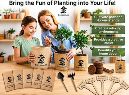 Bonsai Tree Starter Kit for Beginners - 5 Unique Japanese Bonzai Tree Seeds, Complete Indoor DIY Growing Kit, Perfect Gardening Gift for Adults, Men & Women
