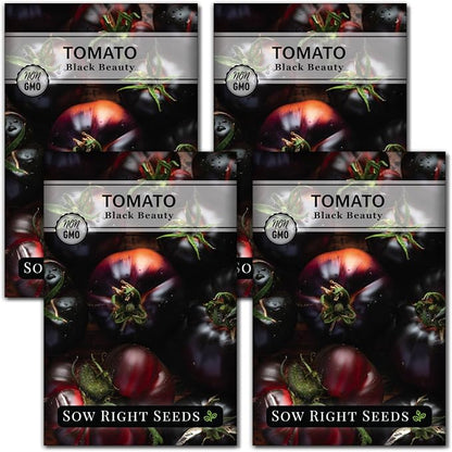 Sow Right Seeds - Black Beauty Tomato Seeds for Planting - Non-GMO Heirloom Packet with Instructions to Plant an Outdoor Home Vegetable Garden - Rare Deep Purple Slicing Variety - Sweet Flavor (4)