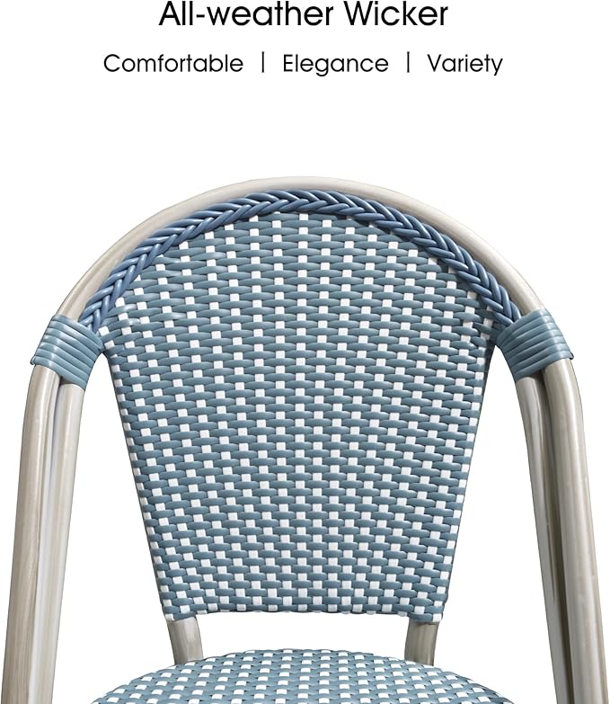 PURPLE LEAF Outdoor Dining Chair Set of 4 Hand-Woven Wicker Rattan Chairs for Outdoor Garden Kitchen Backyard Porch White Print Finish Patio Chairs Light Blue French Bistro Chairs