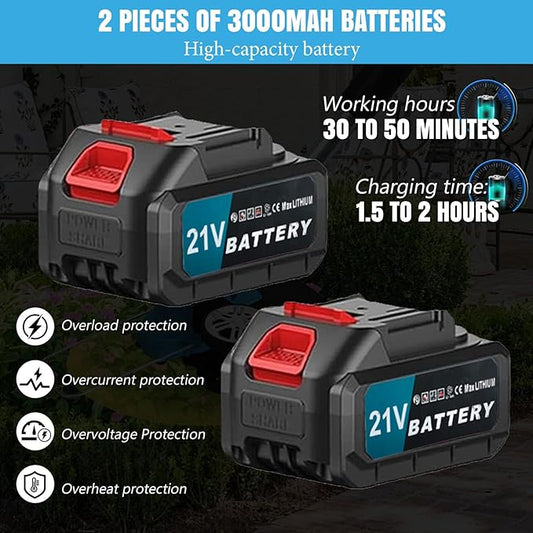 Electric Weed Wacker Cordless, with 2 X 21V 3.0Ah Battery Powered, 4 in 1Cordless Weed Eater & Brush Cutter with 4 Types Cutting Blades for Lawn Yard Garden
