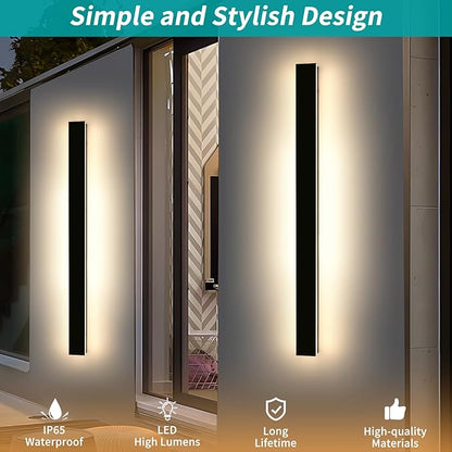 Mikeru 57inch Long LED Wall Light Fixtures, 10%-100% Dimmable Black Exterior Wall Sconces, 3000k-6000k Acrylic Invisible Exterior Wall Light for Porch Modern Outdoor Wall Mount Lighting