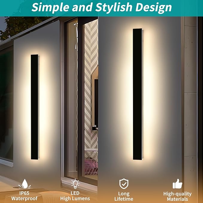 Mikeru 57inch Long LED Wall Light, 3000k-6000k Three Colors Switchable Modern Exterior Wall Sconces Acrylic Invisible Exterior Wall Light for Porch Modern Outdoor Wall Mount Lighting for House