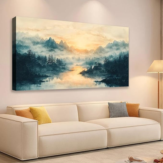 JLXART Landscape Canvas Wall Art Beautiful Lake Mountain Nature Scenic Picture Print Sunrise for Living Room Forest National Park Scenery Artwork Painting Decor,Inner Frame 20x40inch