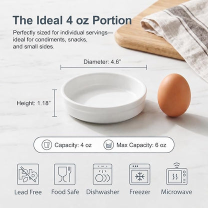ONEMORE Creme Brulee Ramekins 4 oz Ceramic Baking Dishes, Oven Safe Ramekin Set, Small Porcelain Cups for Souffle, Custard, Dipping Sauce, Stackable White Kitchen Serveware, 14 Pack