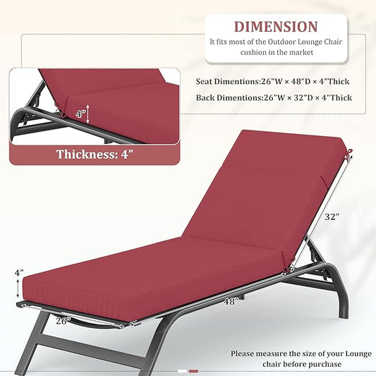 Chaise Lounge Cushions Outdoor, 80" L X 26" W X 4" D Lounge Chair Cushions for Outdoor Furniture, High-Density Foam Outdoor Chaise Cushion-Waterproof Fade-Resistant ThickPatio lounge chair cushion