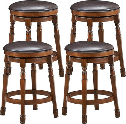 ERGOMASTER 24 Inch Swivel Bar Stools Set of 4, Rubber Wood, Brown