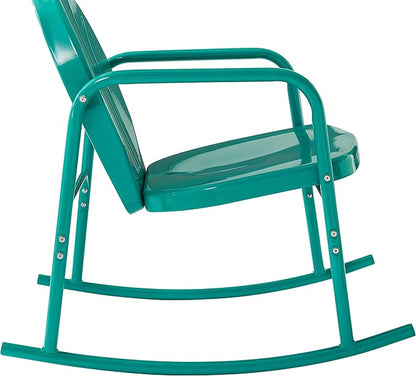 Crosley Furniture Griffith 3-Piece Outdoor Rocking Chair and Side Table Set, Retro Metal Bistro Patio Sets, Turquoise Gloss