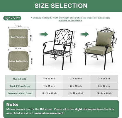 Summsun Water Resistant Outdoor Chair Cushions, Faux Linen Backrest and Deep Seat Cushion Set with Ties, Removable Cover, Non-Slip Bottom for Patio Furniture, 24 x 24 Inch, Mocca Green