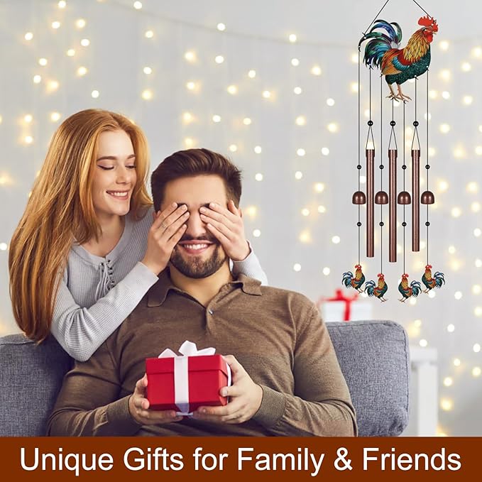 Roosters Wind Chimes for Outside,Metal Windchimes with S Hook with Playful Design Wind Chime Garden Decor Outdoor Ideal Memorial/Housewarming/Birthday/Festival Gifts Front Yard Decor