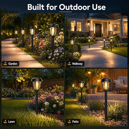 DERAYSION 12 Pack Solar Lights Outdoor, Solar Pathway Lights Auto On/Off Waterproof Garden Landscape Lighting for Path, Yard, Walkway, Driveway Decor