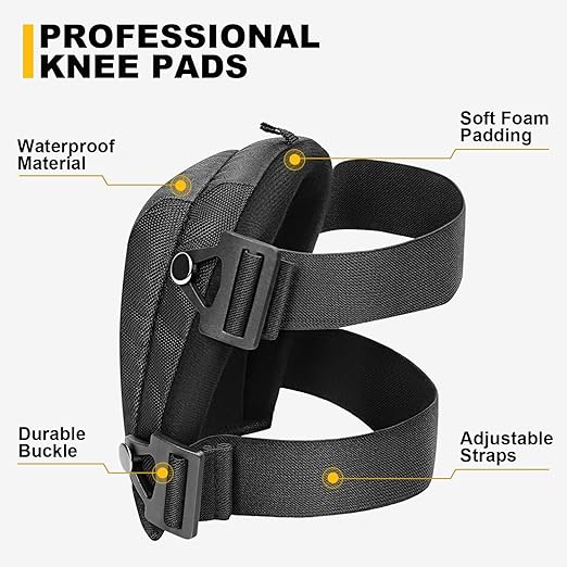 Lightweight Foam Knee Pads for Men - Non-Slip Thick Soft Padding, Strong Straps, Easy-Fix Clips - Perfect Knee Pads for Flooring, Gardening