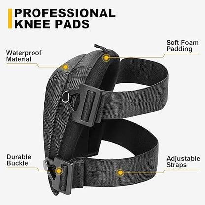 Lightweight Foam Knee Pads for Men - Non-Slip Thick Soft Padding, Strong Straps, Easy-Fix Clips - Perfect Knee Pads for Flooring, Gardening
