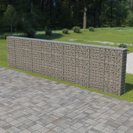 Galvanized Steel Gabion Wall with Covers, Gabion Mesh Wire Wall Panel Galvanized Steel Garden Stone Wire Basket Fencing Patio Decorative Fence, 236"x11.8"x59",-185