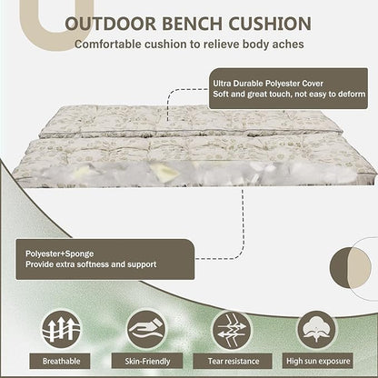 2/3 Seater Swing Replacement Cushion, Waterproof Porch Swing Cushions with Backrest, Thickened Bench Cushions for Outdoor Furniture, for Outdoor Patio Swing (White Leaves, 63 * 40in)
