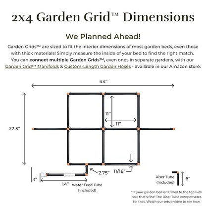 Garden Grid Watering System, 2x4 Cornerless | Drip Irrigation System for Garden Beds - But Better | Pre-Assembled, Waters Every Plant | Ideal for Beds w/Corner Posts or Curved Ends | 22.5"x44"