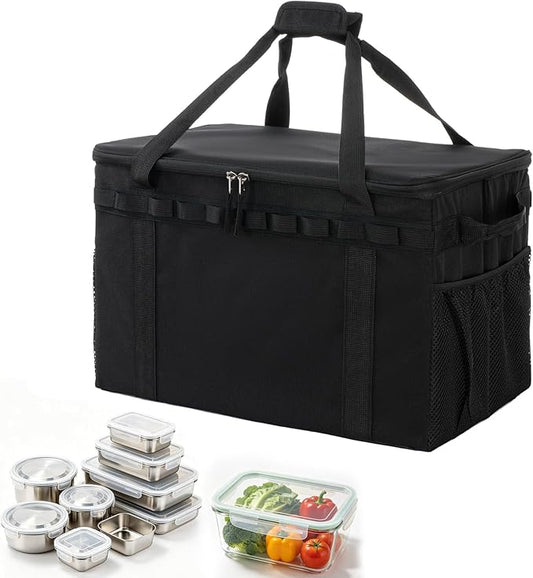 Tactical Camping Storage Bag, Utility Camping Tote Kitchen Organizer Storage Box, Trunk Organizer with Shoulder Strap,Outdoor Garden Tool Bag for Camping, Travel, Picnic (03-black)
