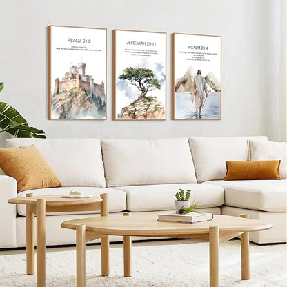 CHDITB Bible Verse Scripture Framed Canvas Wall Art, Watercolor Christian Jesus Decor, Psalm and Jeremiah Scripture Prints, Religious Artwork for Church Living Room Bedroom Office 24"x36"x3