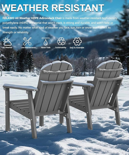 Adirondack Chair Set of 6, All Weather HDPE Fire Pit Chairs, Oversized Plastic Adirondack Chair for Outdoor, Balcony, Deck, Backyard, Patio, Garden, Poolside, Lawn Grey