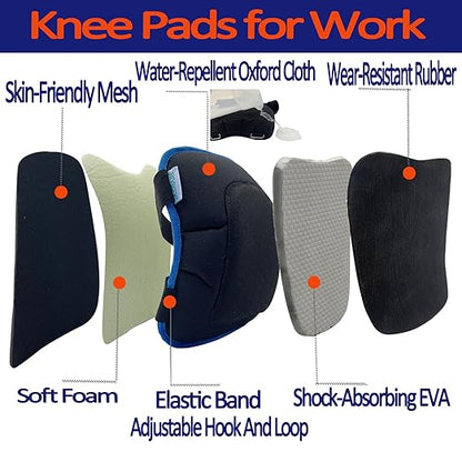 Work Knee Pads Made of Tear Resistant Oxford Cloth and Durable Rubber|Waterproof and Breathable Suitable for Mechanical Repairs and Yard Work|With Adjustable Straps Blue