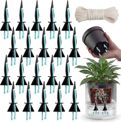 20 Pack Self Watering Spikes for Indoor Outdoor Plants, Automatic Plant Watering Stakes with 32.8ft Capillary Wick Rope, DIY Vacation Waterer for Potted Plant Seedling Garden Pot (Small)