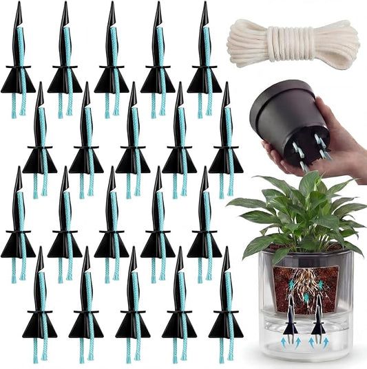 20 Pack Self Watering Spikes for Indoor Outdoor Plants, Automatic Plant Watering Stakes with 32.8ft Capillary Wick Rope, DIY Vacation Waterer for Potted Plant Seedling Garden Pot (Small)