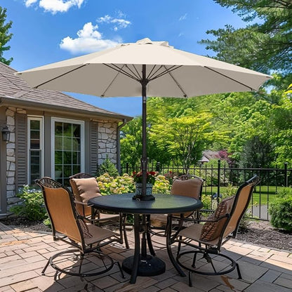 PatioKingdom 9FT Patio Outdoor Umbrella-UPF 50+ Sun Shade with Wind Vent, Push-Button Tilt & Smooth Crank Lift, Rust-Resistant Fiberglass Frame for Garden, Backyard,Yard (Creamy-white, 9FT)
