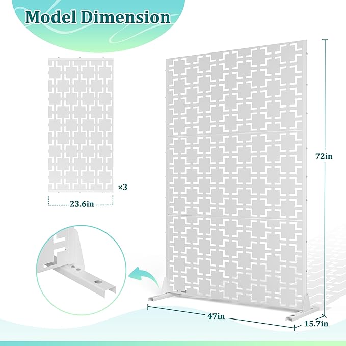 Metal Privacy Screen Outdoor Privacy Screen, Freestanding Fence Panel for Outside, 72''H×47''W, Decorative Screen Panel for Backyard/Patio/Deck
