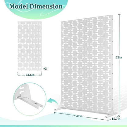 Metal Privacy Screen Outdoor Privacy Screen, Freestanding Fence Panel for Outside, 72''H×47''W, Decorative Screen Panel for Backyard/Patio/Deck