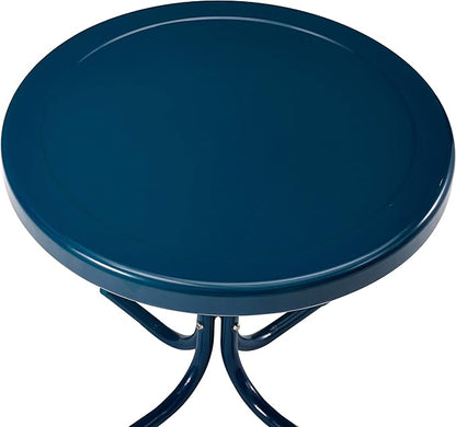 Crosley Furniture Griffith Weather Resistant Retro Metal Outdoor Side Table for Patio, Deck, Porch, Navy
