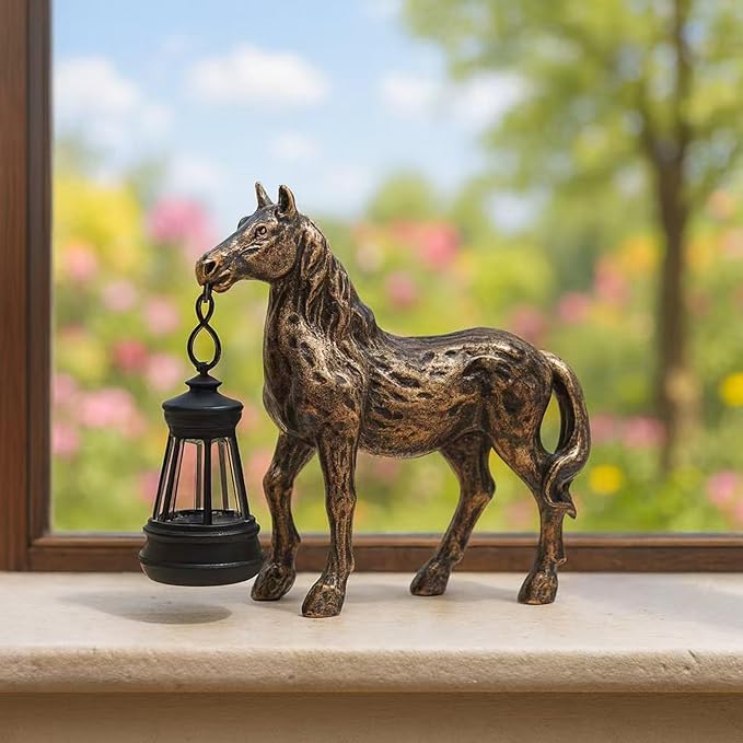 Horse Figurine with Solar Lantern Horse Lamp Decor Garden Statue Outside Outdoor Yard Housewarming Gifts for Mom Women Grandma