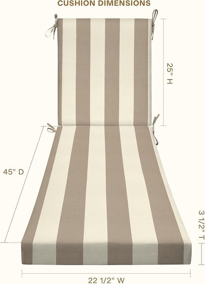 Honeycomb Outdoor Heritage Chaise, 22.5" W x 70" L, Cabana Stripe Tan Chair Cushion for Patio Furniture