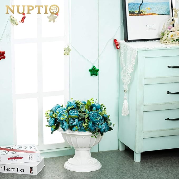 NUPTIO 6 Pcs Classic Urn Planter, 10.23 inch Tall Large Plastic Outdoor Urns Planters, Pedestal Flower vases Plant Pot, Resin Grecian Plants Pots for Garden Porch Front Door, White