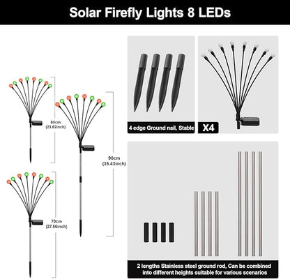 Solar Firefly Lights Red and Green, 4 Pack 800mAh Swaying Firefly Garden Lights Solar Powered Outdoor Waterproof for Yard Patio Lawn Pathway Walkway Stake Christmas Decor (Red & Green 4Pack)