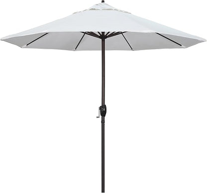 California Umbrella 9' Round Aluminum Outdoor Deck, Pool or Patio Umbrella, Crank Lift, Auto Tilt, Bronze Pole, White Olefin