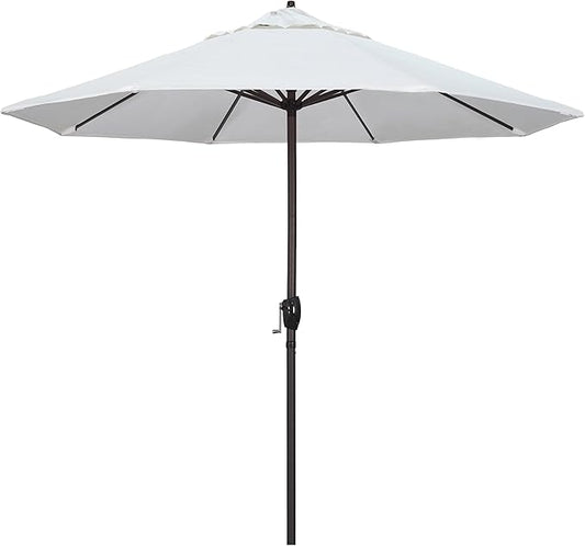California Umbrella 9' Round Aluminum Outdoor Deck, Pool or Patio Umbrella, Crank Lift, Auto Tilt, Bronze Pole, White Olefin