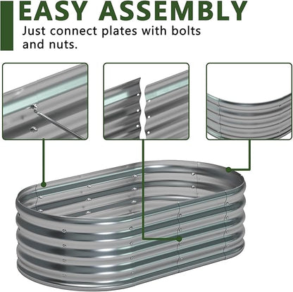 zizin 1 Pack Galvanized Raised Garden Bed Metal Oval Raised Garden Beds Outdoor Planter Box for Vegetables (4x2x1.3FT, Silver)