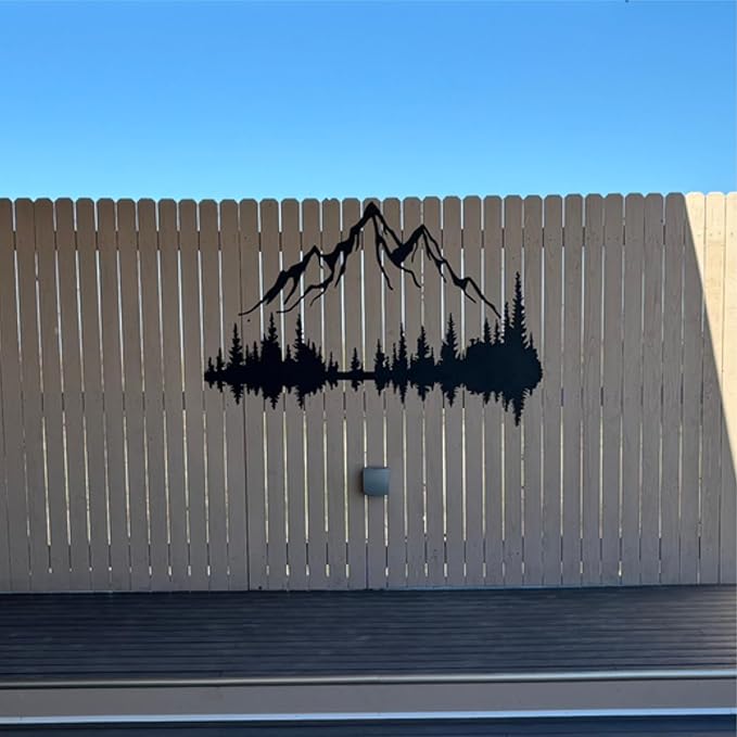 Wita Home Mountain and Forest Metal Wall Art, Wall Mounted Home Decor, Pine Trees and Nature Wall Art for Living Room, Bedroom or Office, Large Outdoor Wall Decor, Nature Christmas Decor (Black Mountain-Black Forest, 56x37 inches)