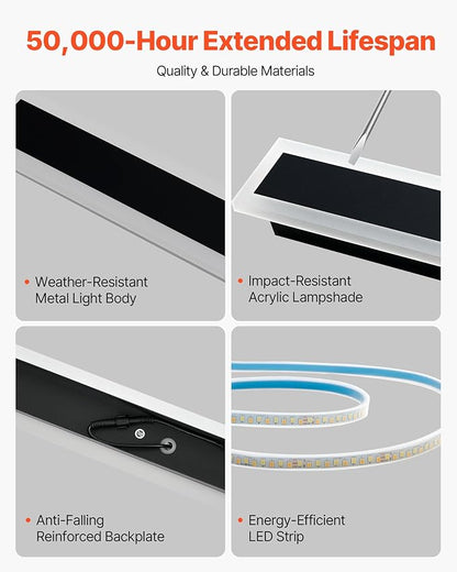 VEVOR Outdoor Wall Lights, 2 Pack, 47.2 Inch Long Strip Modern Exterior Wall Sconce Light Fixtures, 3000K Warm White, IP65 Waterproof Anti-Rust Outside Wall Mount Lighting, for House, Porch, Garage