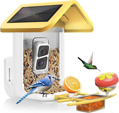 Bird Feeder with Camera Solar Powered: Smart Camera Bird Feeder 2K Live Feed Cam for Outdoor Backyard - Ai Identify Auto Capture Videos, Unique Outdoor Gifts for Mom Dad Birdlover