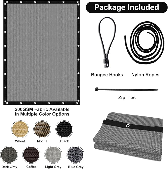 Artpuch 90% Sun Shade Cloth, 12 x 12 FT Pergola Shade Cover Canopy with Grommets, Sun Screen Fabric Tarp for Patio, Outdoor, Garden, Backyard, Blue Grey
