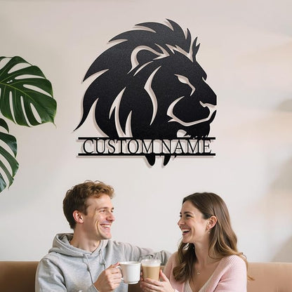 Personalized Metal Lion Name Sign – Custom Wall Art with Majestic Animal Design, Durable Outdoor & Indoor Home Decor – Unique Housewarming & Wedding Gift for Couples, Families, and Friends Style2