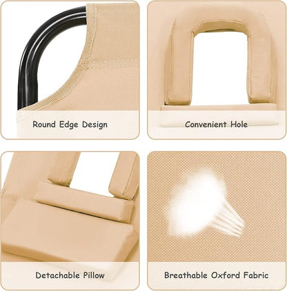 Folding Beach Lounge Chair w/ 5 Adjutable Backrest & Padded Pillow, Sunbathing Lounger Chair, Sun Tanning Lay Flat Chair for Seaside Pool Deck, Max Load 330 LBS, No Assembly Required (Beige)
