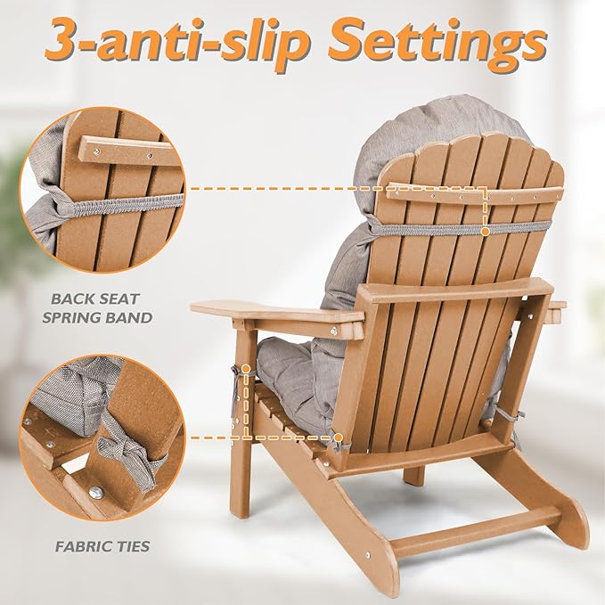 Adirondack Chair Cushion, Outdoor Rocking Chair Water Resistant Glider Rocker Chairs Replacement Cushions Set with Straps, 44''L x 19''W x 4''H