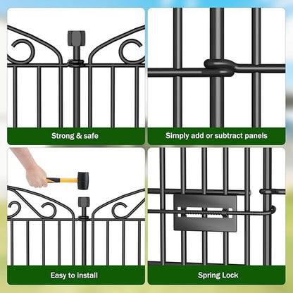 No Dig Decorative Garden Fence 6 Panel with Gate - 36in H x 12.1 ft L, Tall Animal Barrier for Dogs Rabbits, Rustproof Metal Wire Panels for Yard, Patio, and Outdoor Border Use