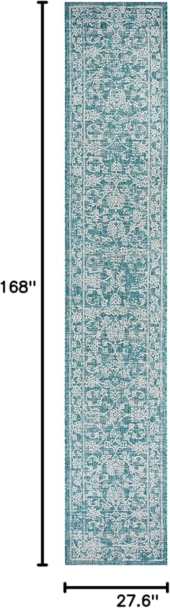 SAFAVIEH Washable Rug Outdoor Courtyard Collection - 2'3" x 14' Runner, Turquoise, Non-Shedding & Easy Cleaning, Ideal for Patio, Entryway, Mudroom, Hallway, Kitchen (CY8680-37221)