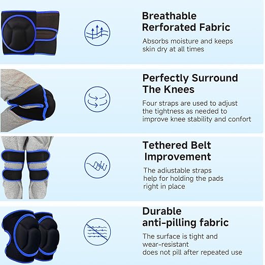 Knee Pads, Thick Sponge Anti-slip, Collision Avoidance Knee Pads, for Running, Mountaineering, House Working,Gardening Maintain (Blue, X-Large)
