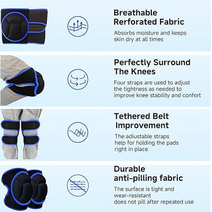Knee Pads, Thick Sponge Anti-slip, Collision Avoidance Knee Pads, for Running, Mountaineering, House Working,Gardening Maintain (Blue, X-Large)